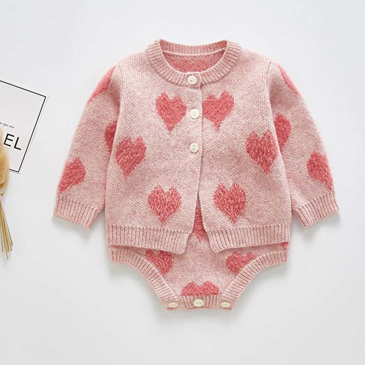 Baby's Canela's 2-piece Knitted pinky heart