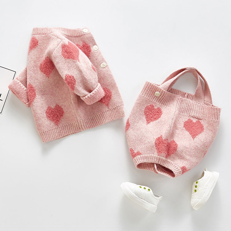 Baby's Canela's 2-piece Knitted pinky heart