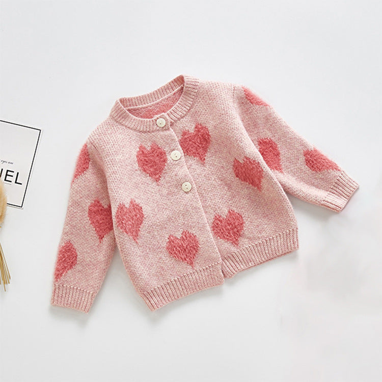 Baby's Canela's 2-piece Knitted pinky heart