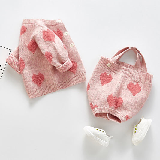 Baby's Canela's 2-piece Knitted pinky heart