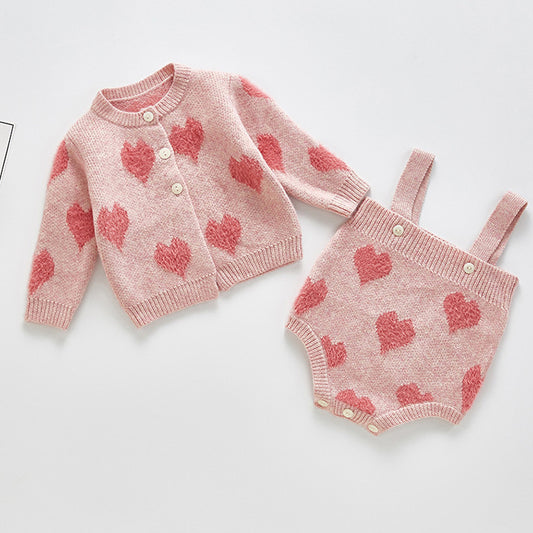 Baby's Canela's 2-piece Knitted pinky heart