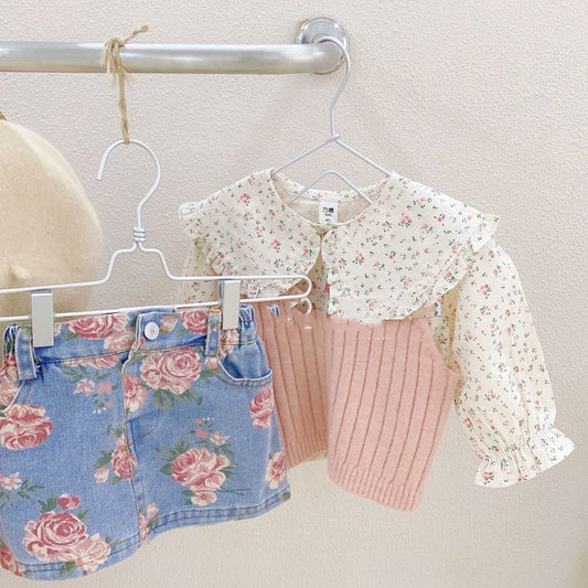 Baby's Canela's Roses Denim Skirt