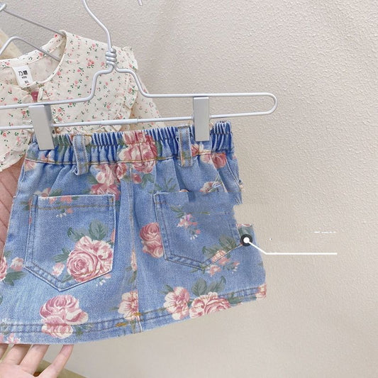 Baby's Canela's Roses Denim Skirt
